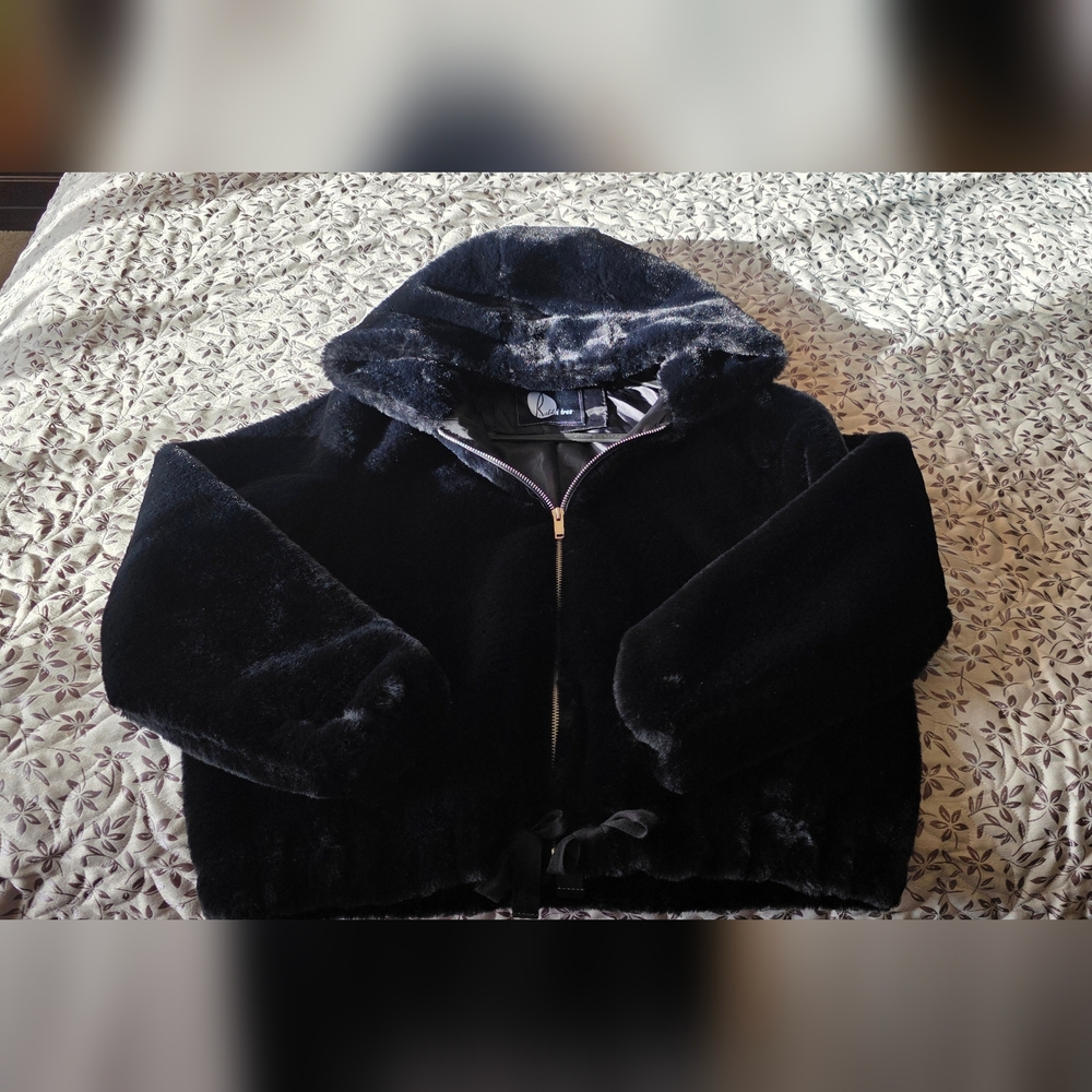 Faux Fur Black Coat with Hood
